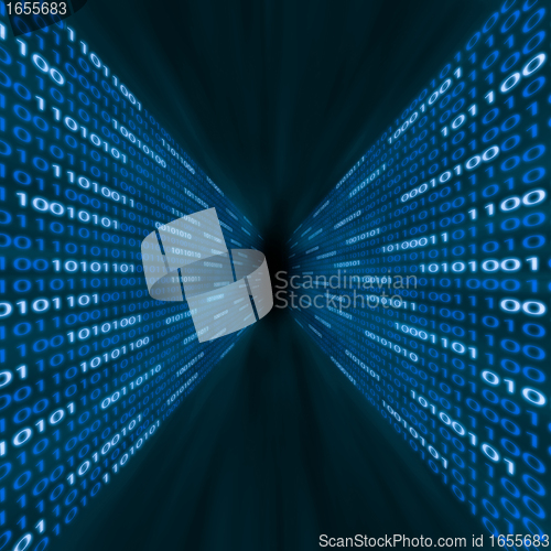 Image of Corridor of blue binary computer code