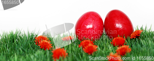 Image of Red-painted Easter eggs