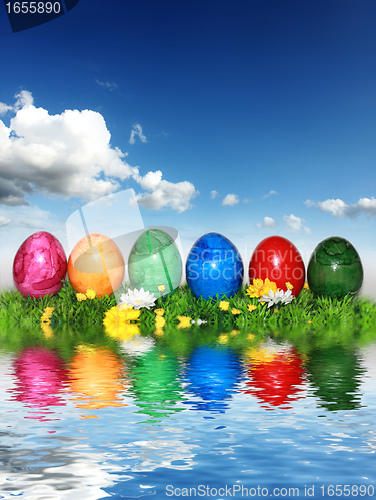 Image of Beautiful mix of colorful Easter eggs