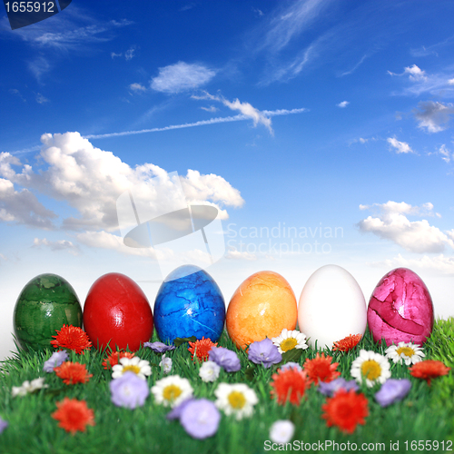 Image of Easter eggs in grass