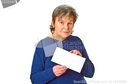 Image of Female senior holding white envelope