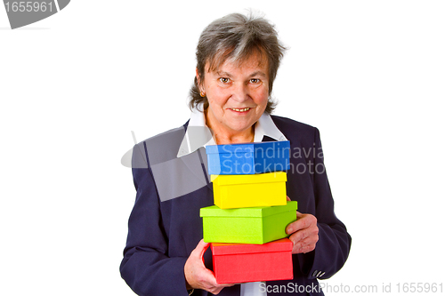 Image of Femals senior with gift boxes