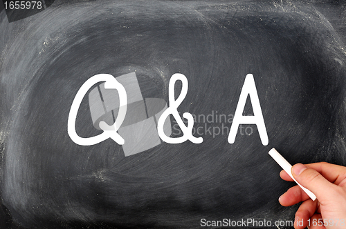 Image of Question and Answer written on a blackboard with a hand holding chalk