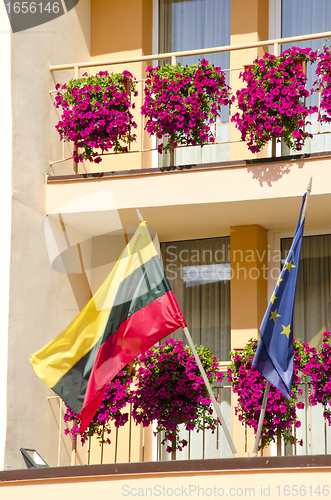 Image of Lithuania and European Union flag hanging 