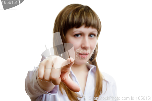 Image of Young girl shows the index finger
