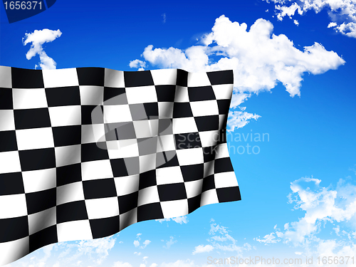 Image of Checkered Flag over a sky background