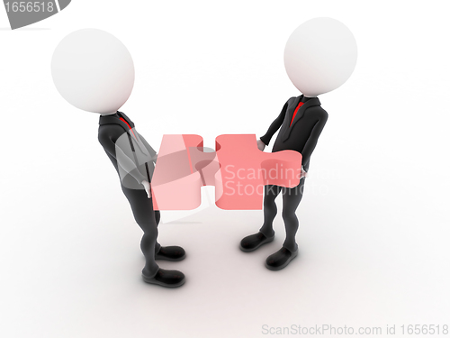 Image of Businessmen with puzzle. Teamwork. 3d 