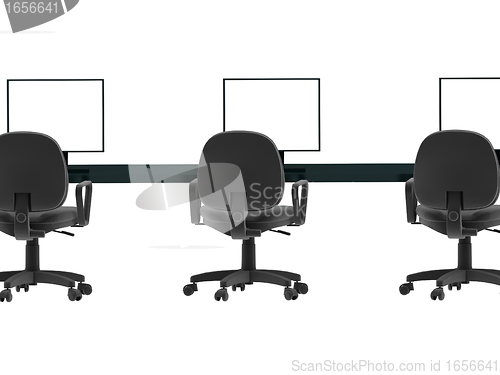 Image of Workplace. Laptops,chairs,tables 3d 