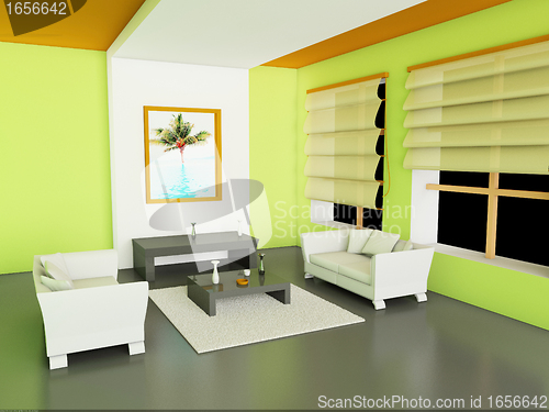 Image of 3d Illustration of modern interior of living-room.