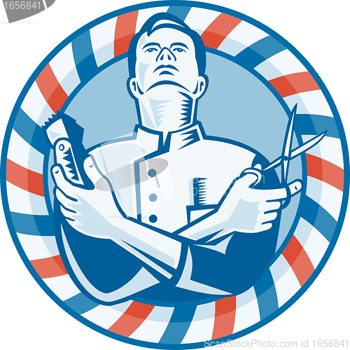 Image of Barber With Clipper Hair Cutter and Scissors