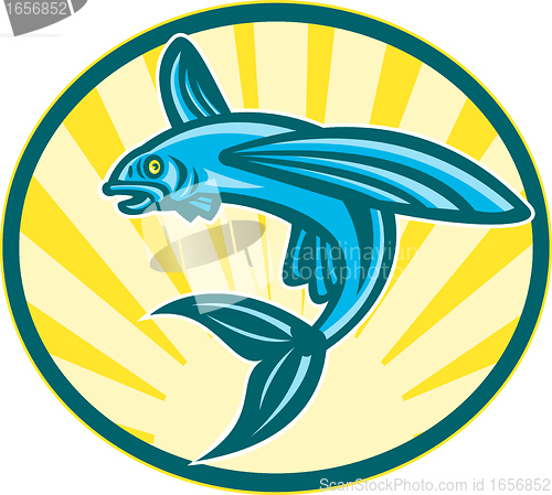 Image of Flying Fish Jumping Retro Woodcut