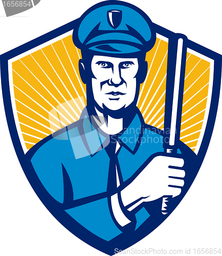 Image of Policeman Police Officer Baton Shield Retro