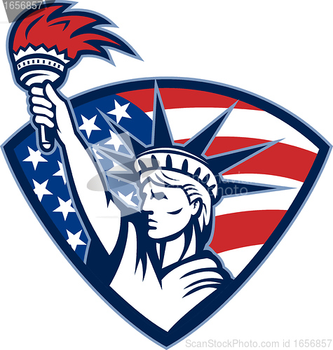Image of Statue of Liberty Holding Flaming Torch Shield