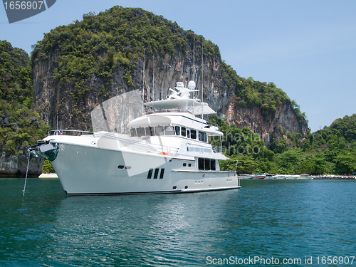 Image of Luxury yacht at tropical island