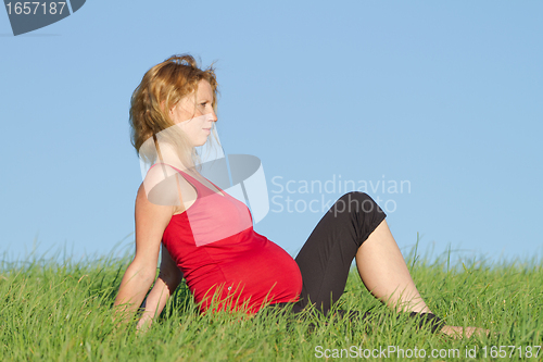 Image of pregnant woman on meadow