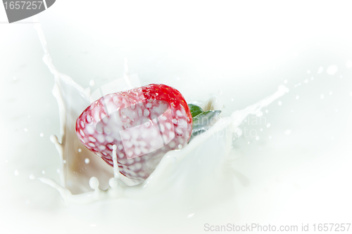 Image of strawberry splashing into milk