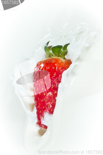 Image of strawberry splashing into milk