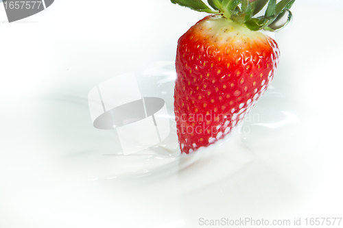 Image of strawberry splashing into milk