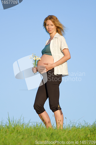 Image of pregnant woman on meadow