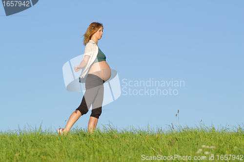 Image of pregnant woman on meadow