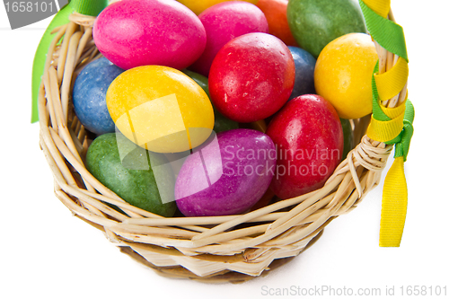 Image of colorful easter eggs in basket