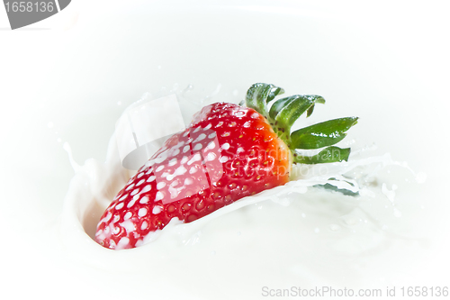 Image of strawberry splashing into milk