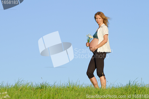 Image of pregnant woman on meadow