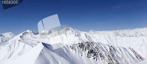 Image of Panorama of winter mountains. Caucasus Mountains, Georgia.