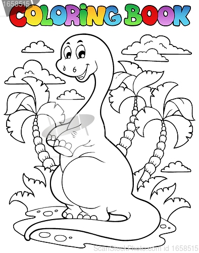 Image of Coloring book dinosaur scene 2