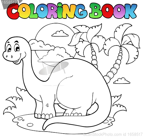 Image of Coloring book dinosaur scene 1