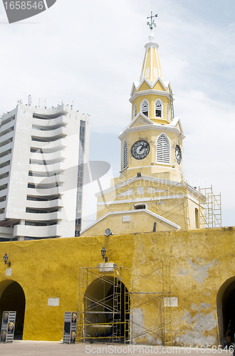 Image of clock tower the wall walled city Cartagena Colombia South Americ