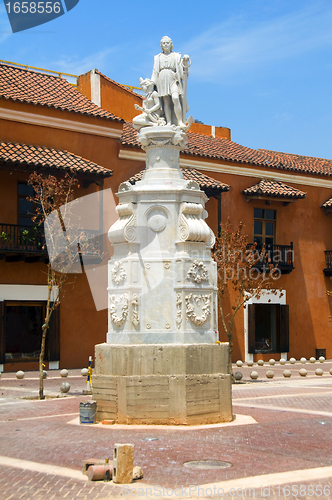 Image of statue Christopher Columbus Plaza de la Aduana Cartagena Colombi