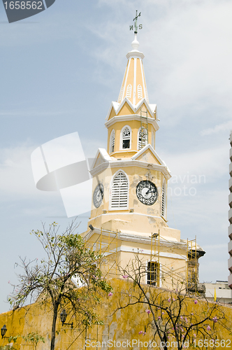 Image of clock tower the wall walled city Cartagena Colombia South Americ