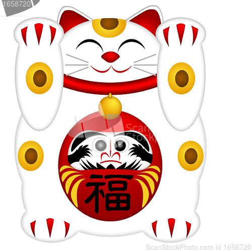 Image of Maneki Neko Welcoming Cat with Daruma