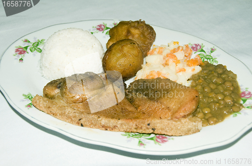 Image of plate of the day pork chops Colombia food