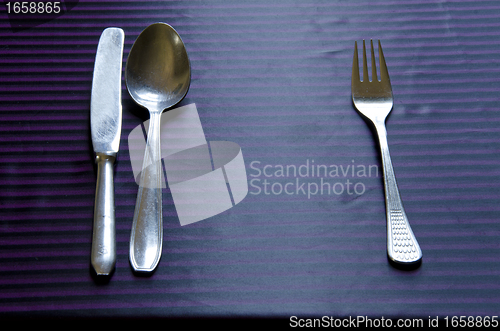 Image of Retro metal tableware etiquette spoon fork knife 