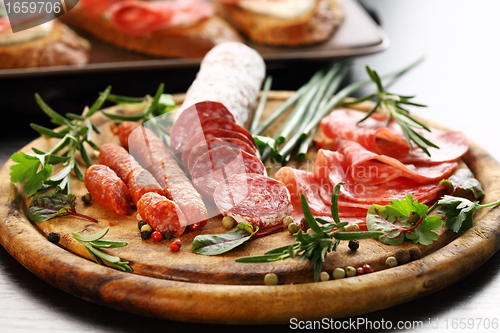 Image of Italian ham and salami with herbs