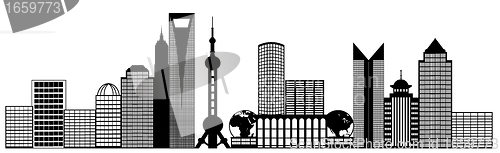 Image of Shanghai City Pudong Skyline Panorama Clip Art