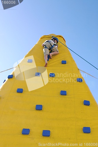 Image of Child coming down from a climbing wall