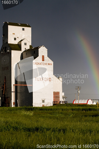 Image of Grain Elevator and rainbow