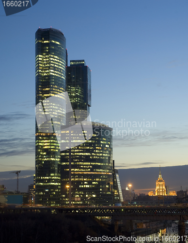 Image of Moscow City skyscrapers at night