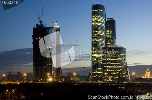 Image of Moscow City skyscrapers at night