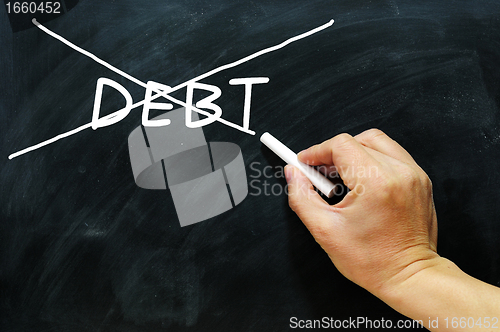 Image of Debt being crossed out on a blackboard 