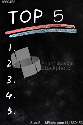 Image of Blank menu of top five on a blackboard background