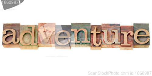 Image of adventure word in letterpress type