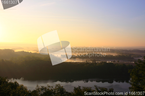 Image of daybreak in the mist of the valley of the Seine