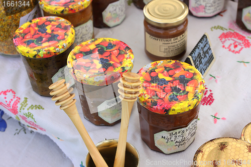 Image of honey, wax, royal jelly and bee pollen