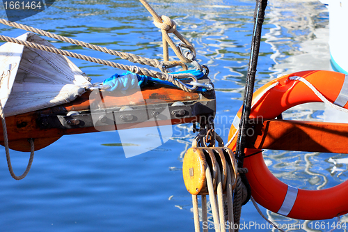 Image of details of an old fishing boat sailing out of wood