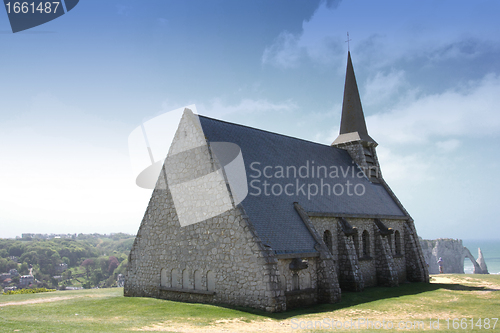 Image of old church on the cliffs of Etretat