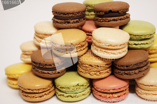 Image of assortment of macaroons on a white background